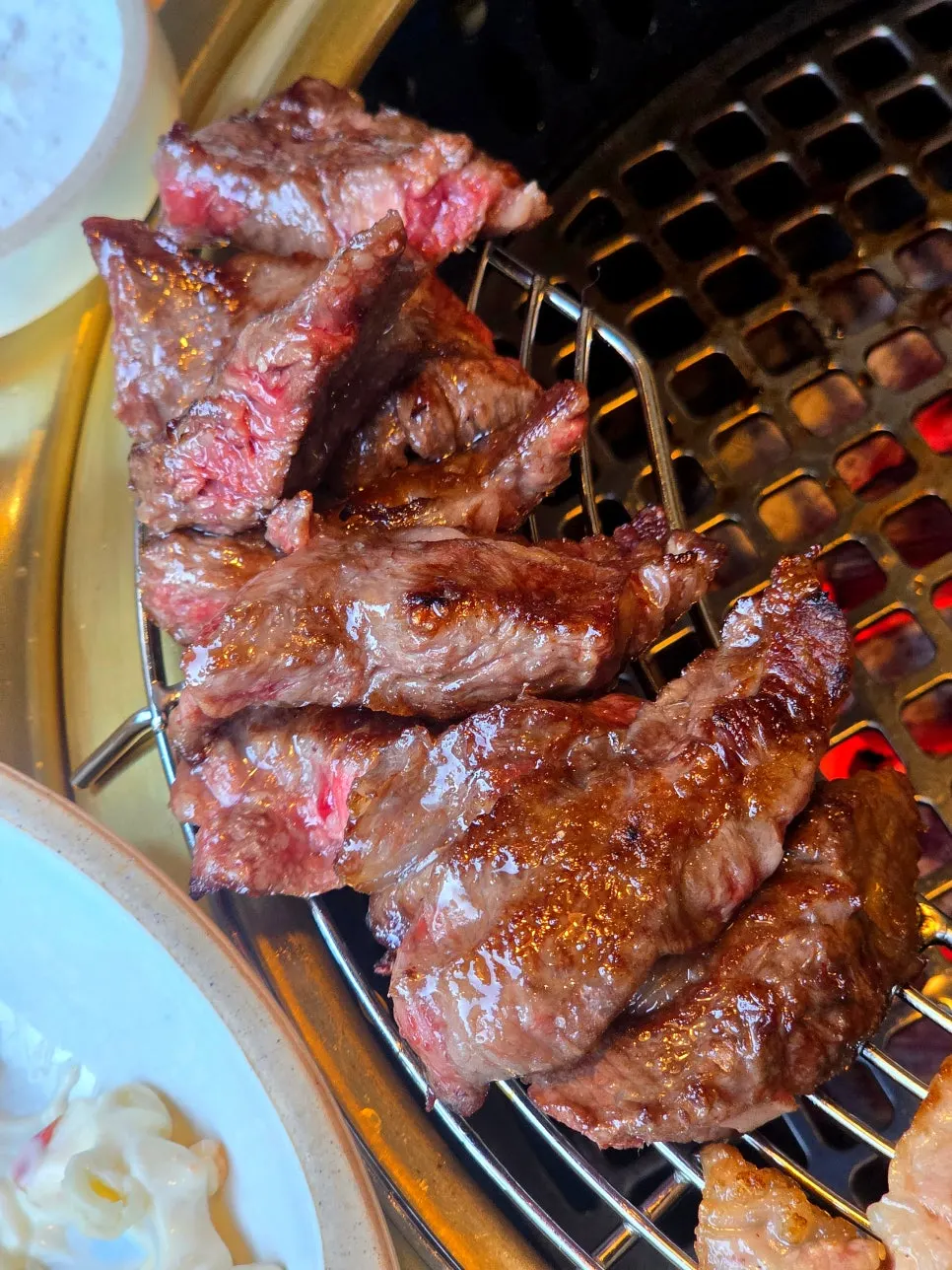 고기를 든 젓가락 근접 사진