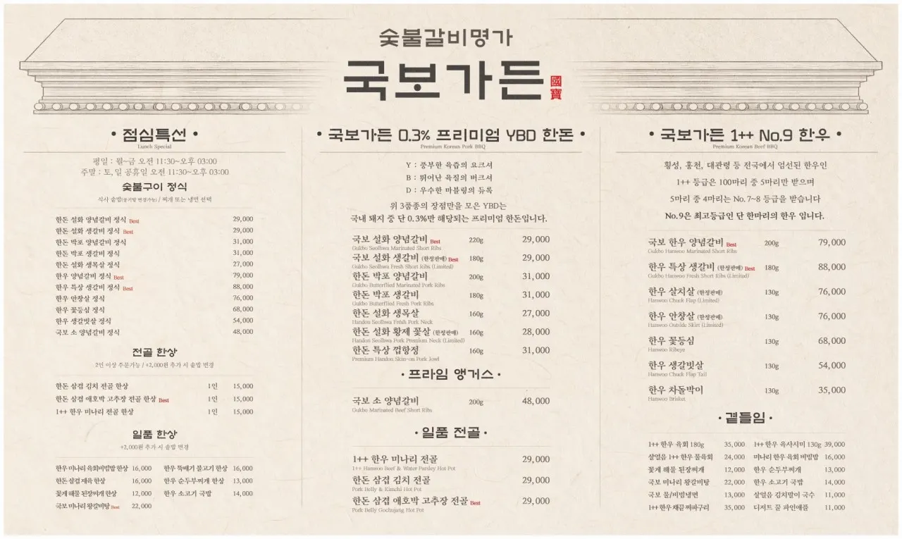 국보가든 삼성본점 점심 특선 메뉴 안내