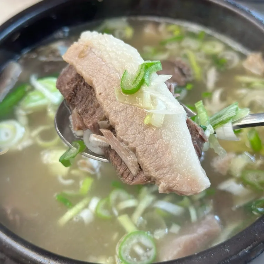 건더기가 보이는 맑은 순대국 국물