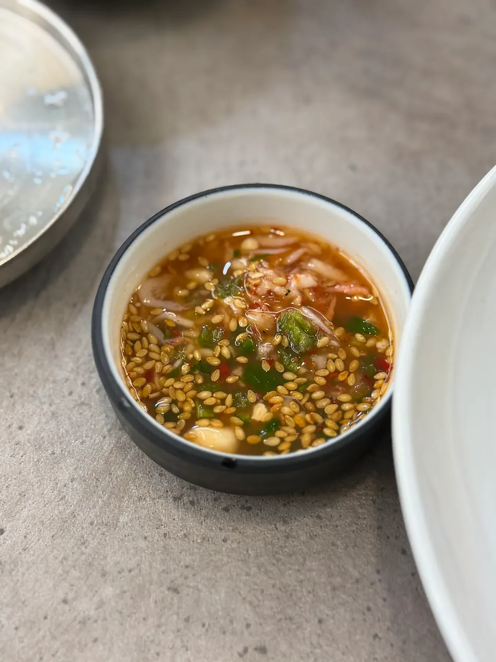 Saeujeot and ssamjang served alongside the suyuk
