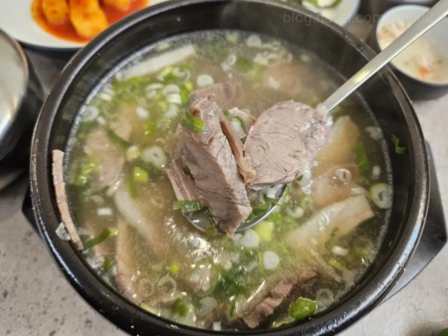 Close-up of sundaeguk packed with head meat