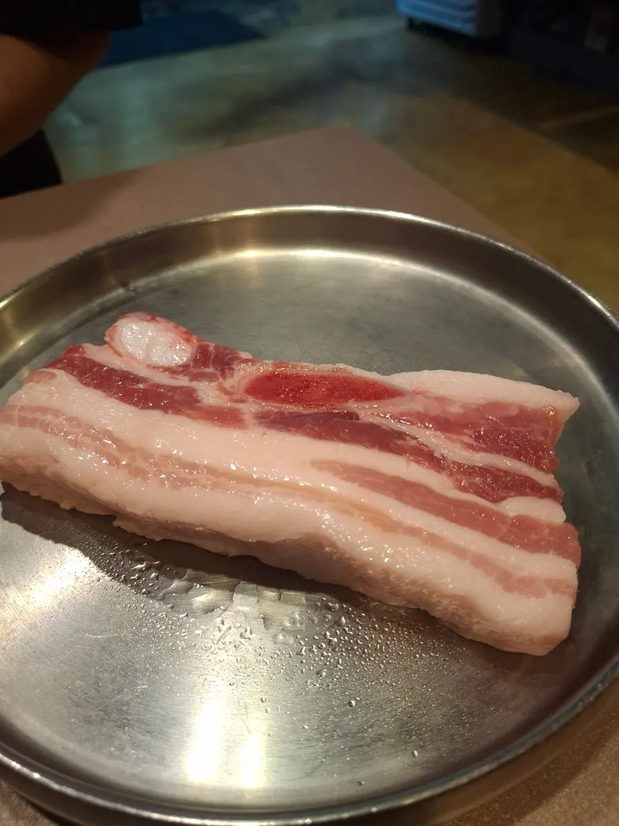 Plate of raw handmade fresh pork galbi at Gukgojip