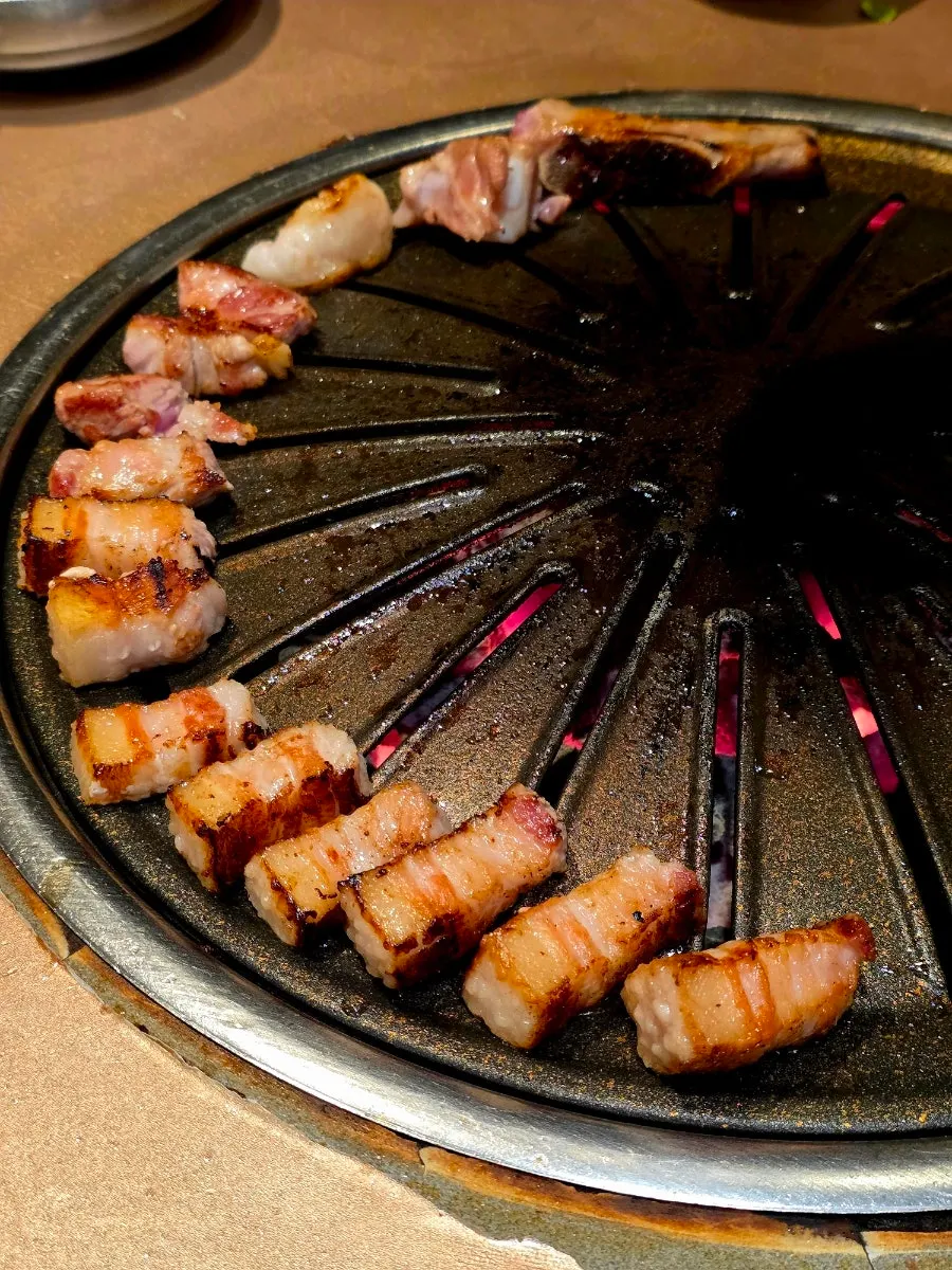 Grilled handmade fresh pork galbi with fat still attached