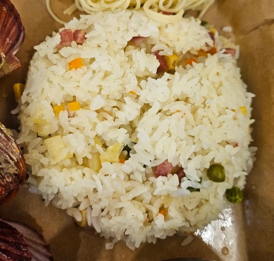 A plate of mildly seasoned fried rice