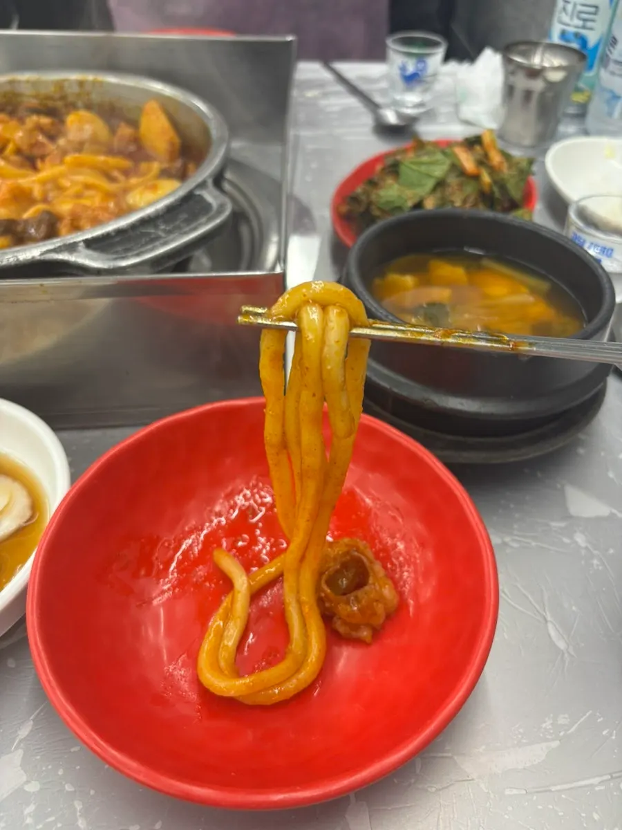 Udon sari con salsa levantado con los palillos