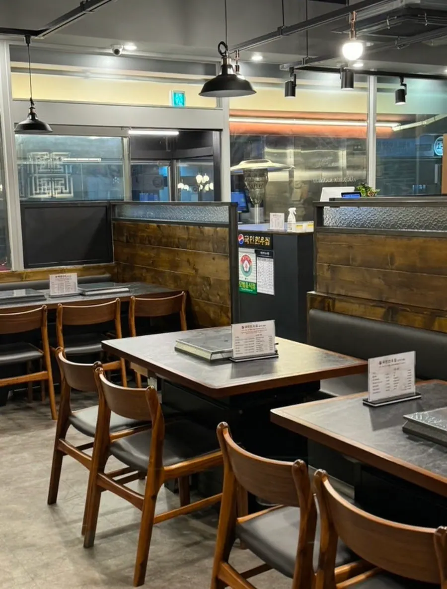 Modern dining hall atmosphere inside Gungmin Hanwoo House