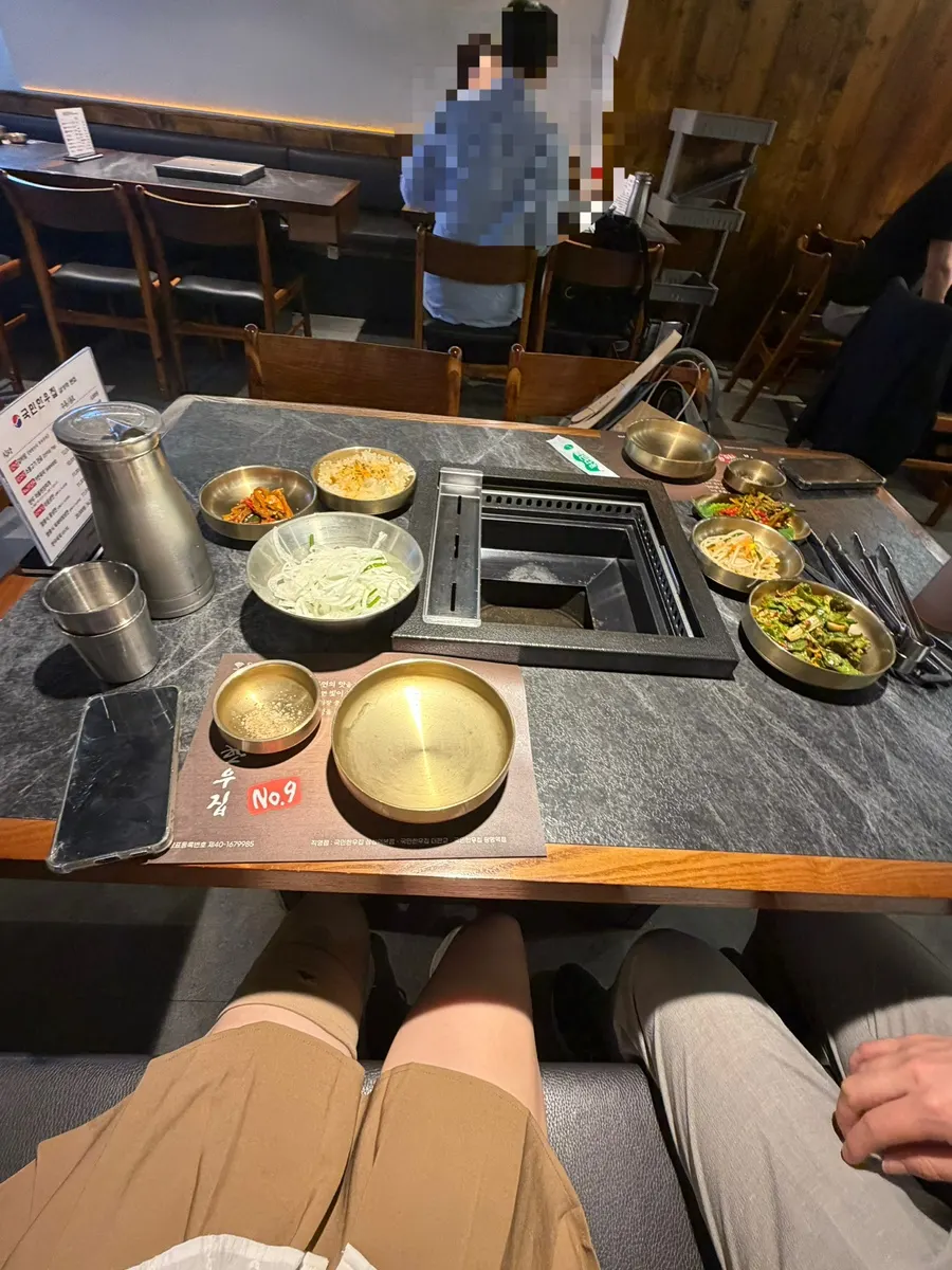 The table setting at Gungmin Hanwoo House after the meal