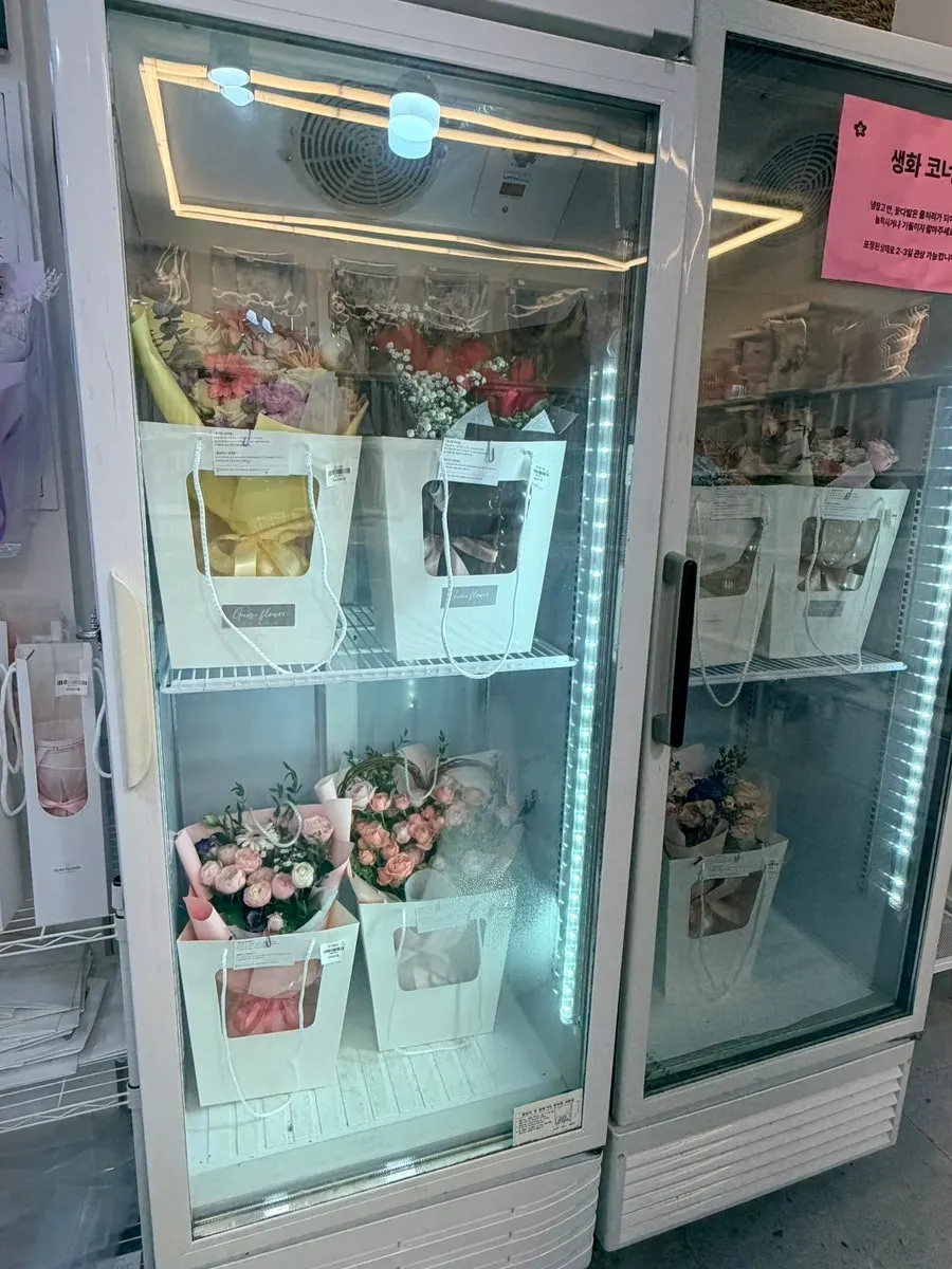 Bouquets made by the owner on display
