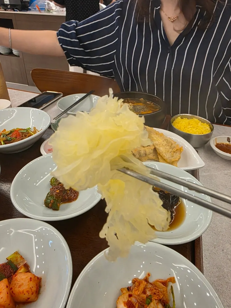 수육 주변을 둘러싼 노란 상황버섯