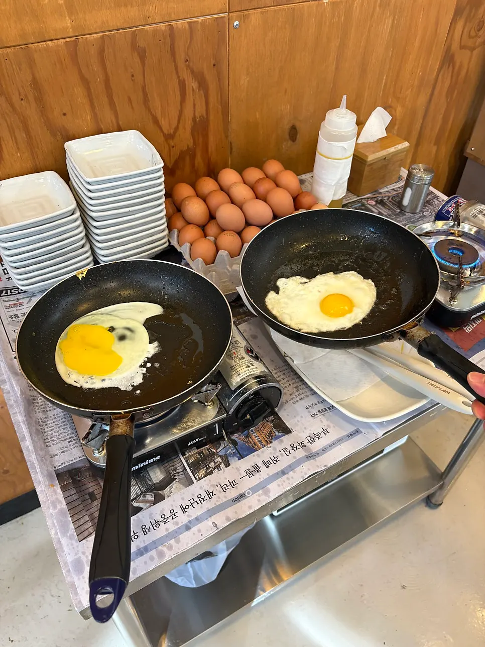 Self-serve egg station at the restaurant