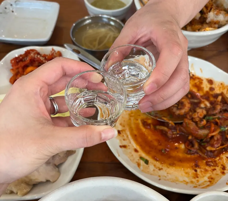 Soju paired with the octopus stir-fry