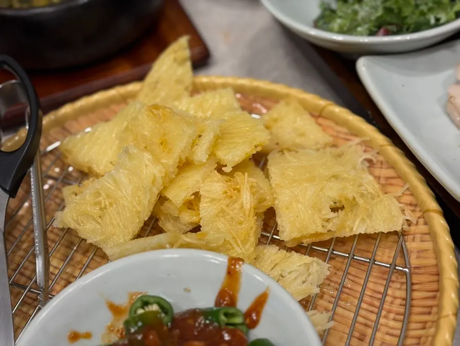 Potato pancake made from layered thin potato slices