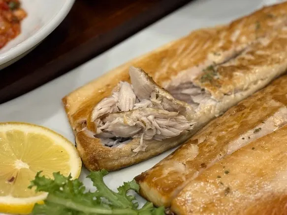 A plate of boneless grilled mackerel