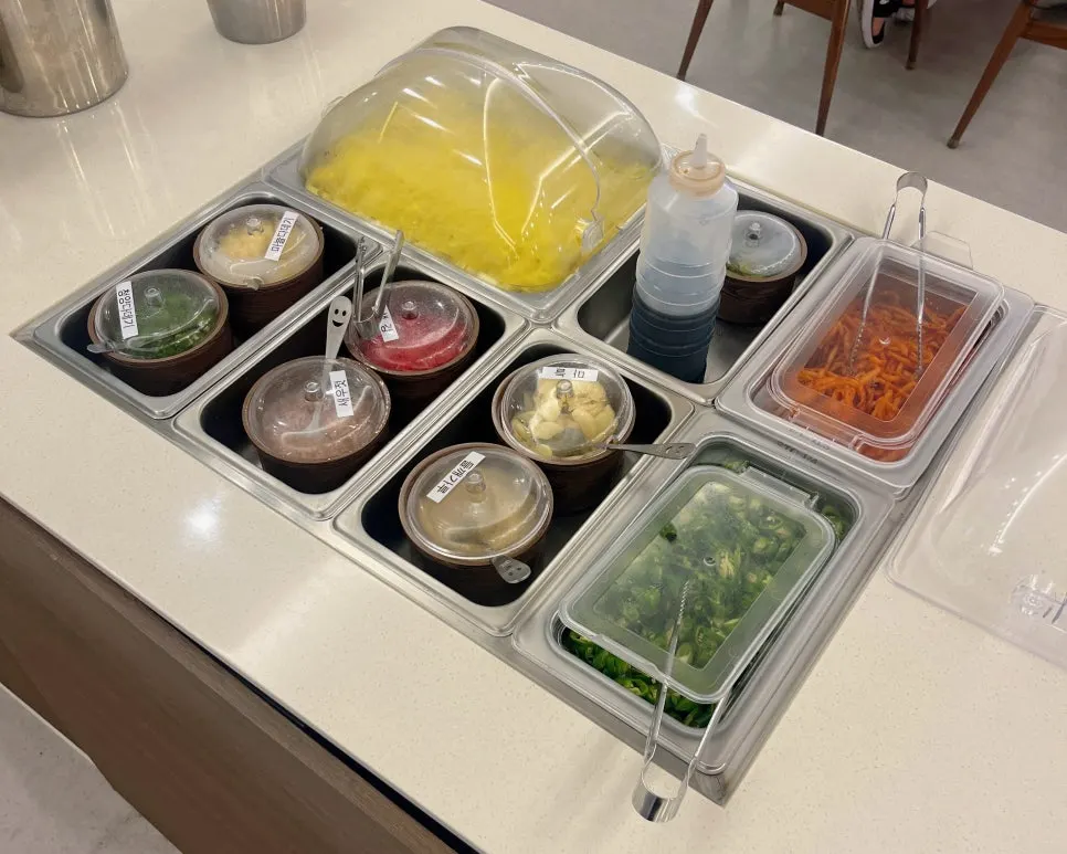 Seasoning corner at the self-serve bar