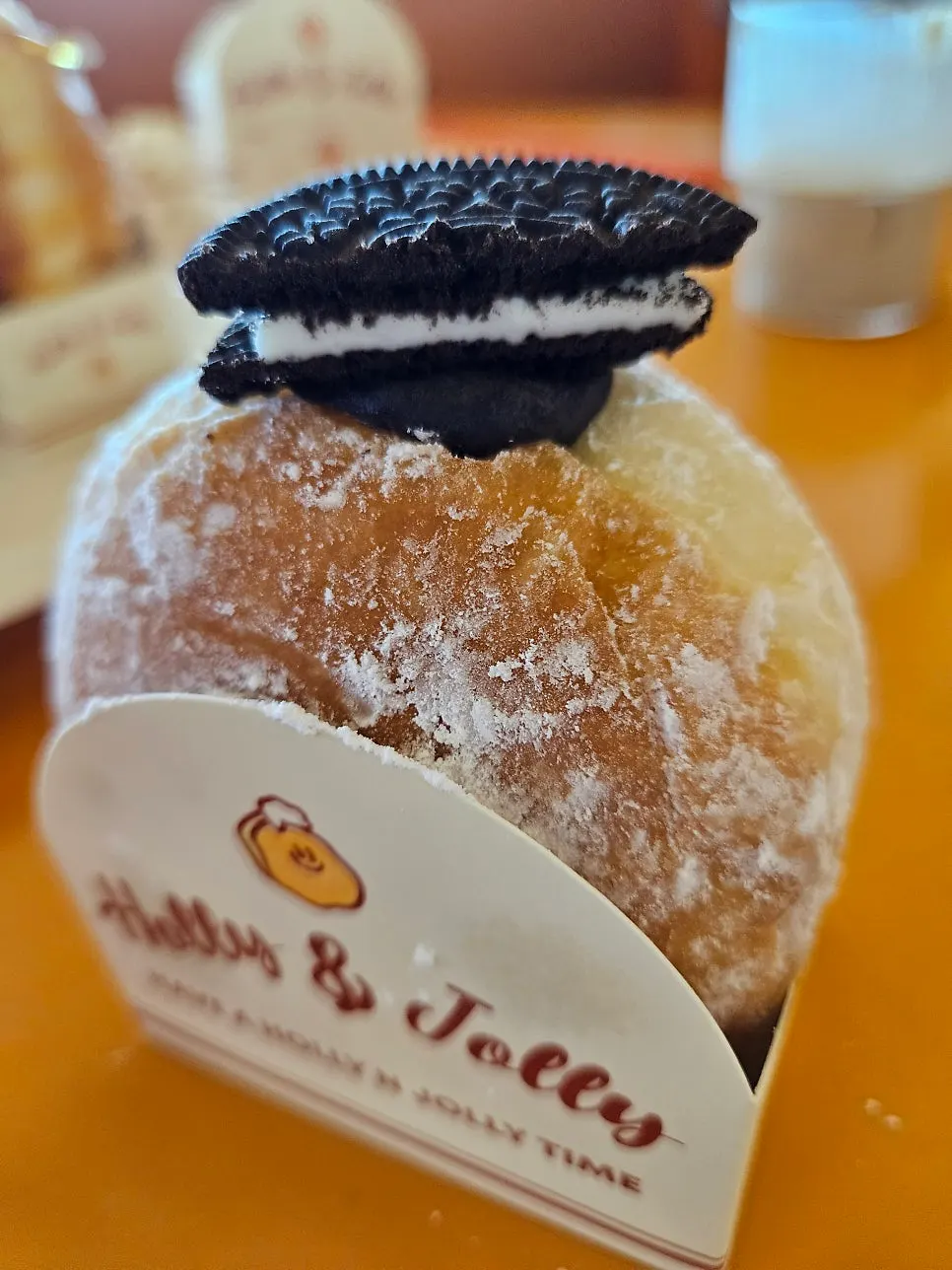 Cross-section of the real milk cream doughnut showing fresh cream