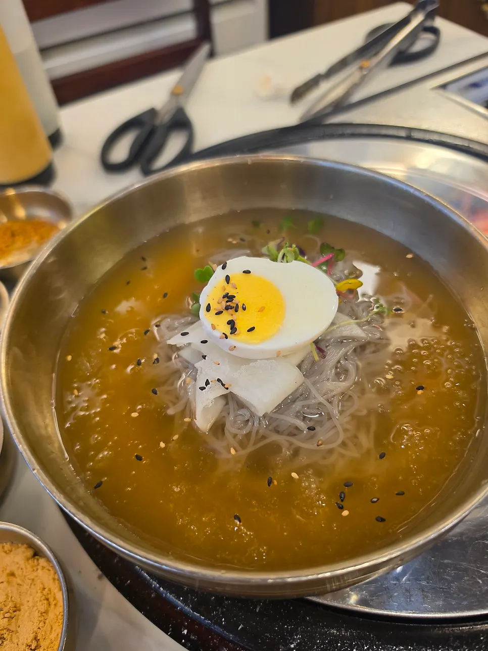 Cool naengmyeon ordered after the meat course