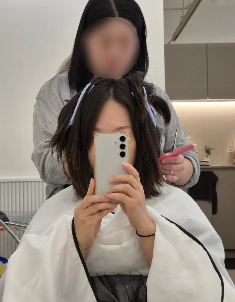 Start of the short bob cut