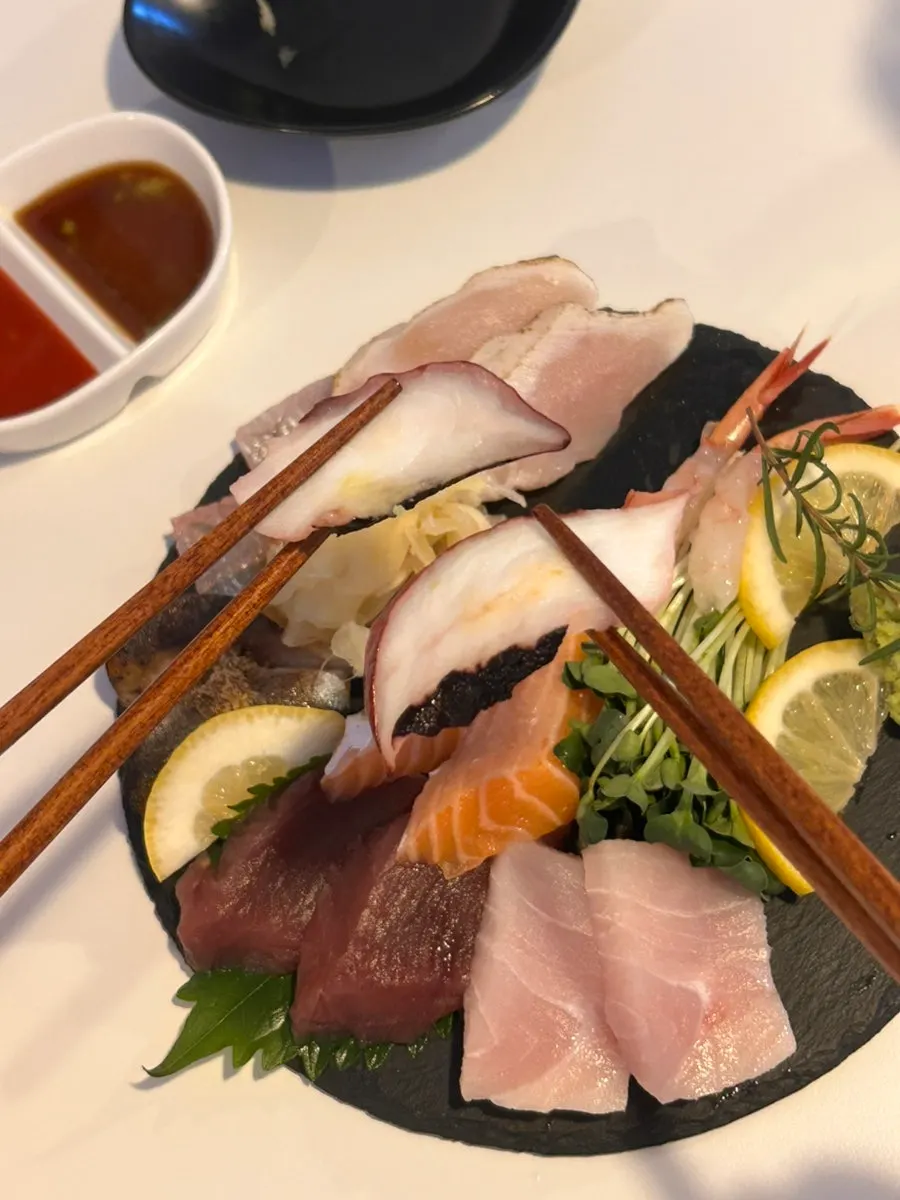 Close-up of salmon sashimi