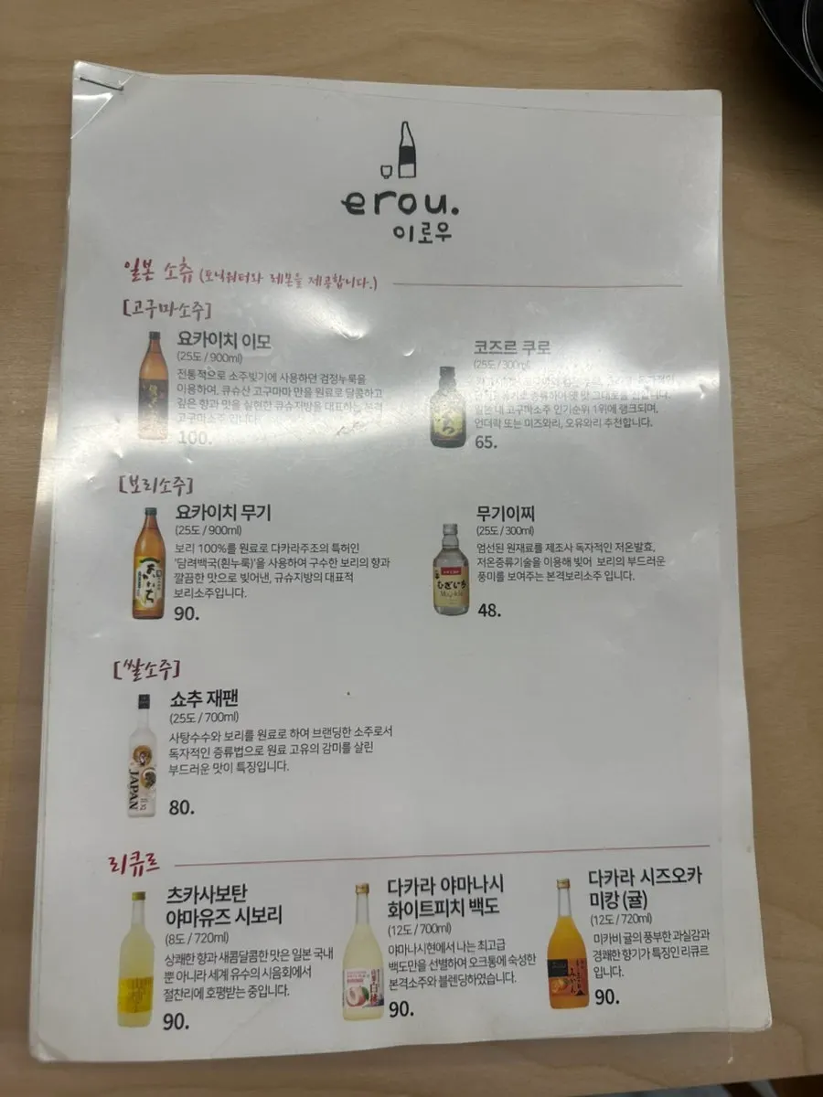 Irow's variety of alcoholic drinks
