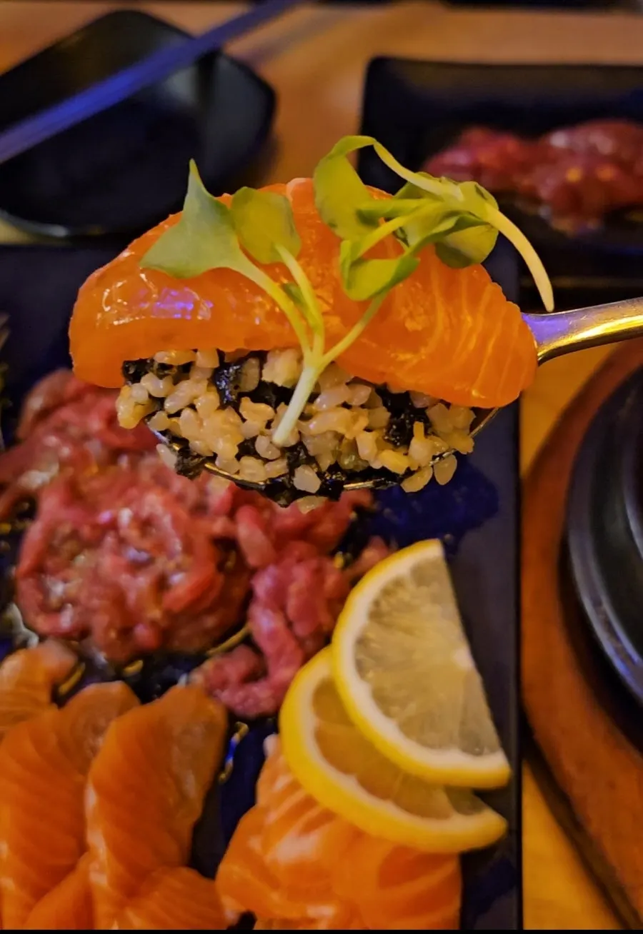 A plate of raw salmon and beef tartare served together
