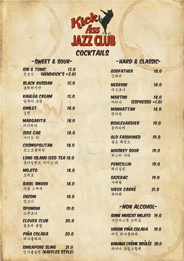Jazz bar drinks menu guide