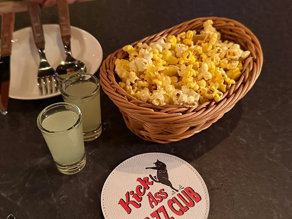 Complimentary popcorn and welcome drink