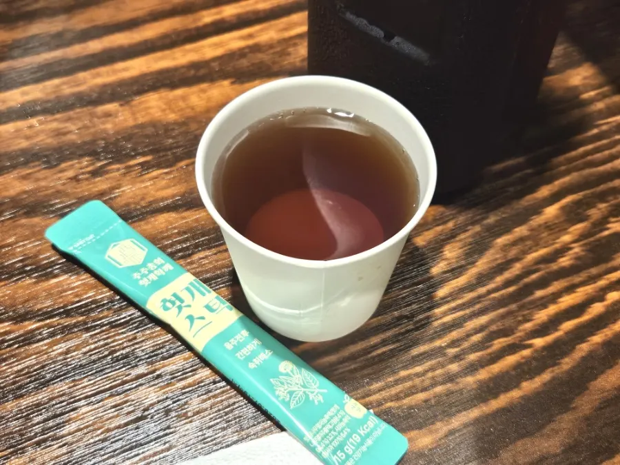 Nutty heotgae water and a hangover-relief jelly stick