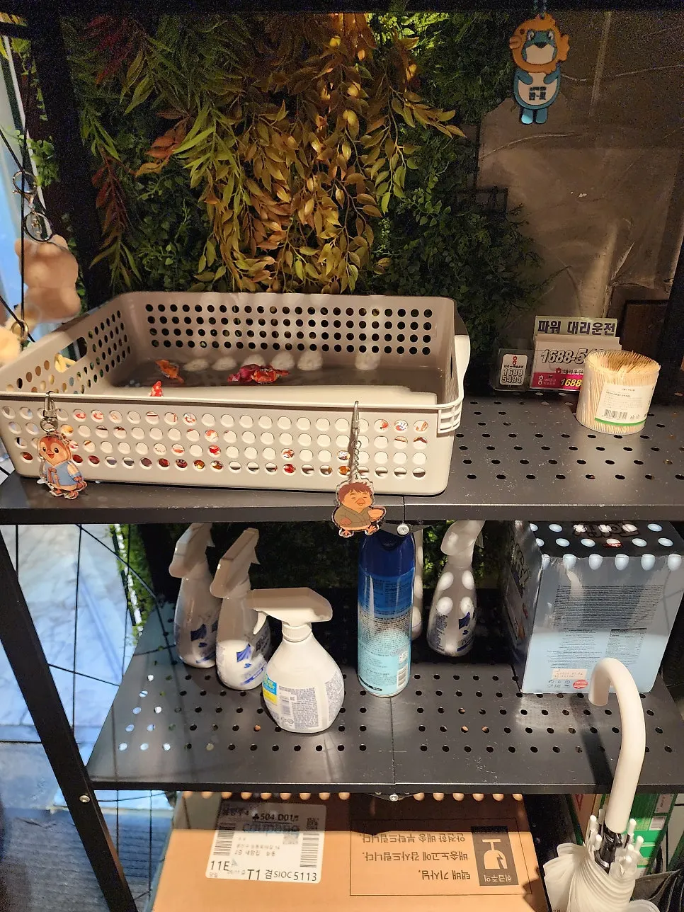 Candy, Febreze, and toothpicks set out near the entrance