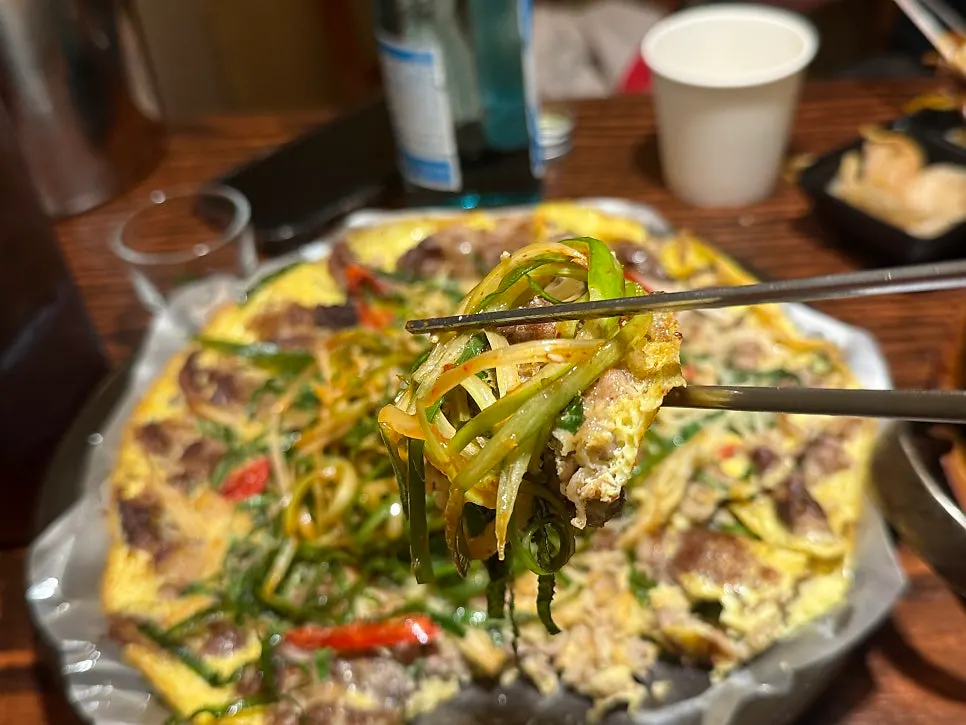 Beef yukjeon served as one large platter