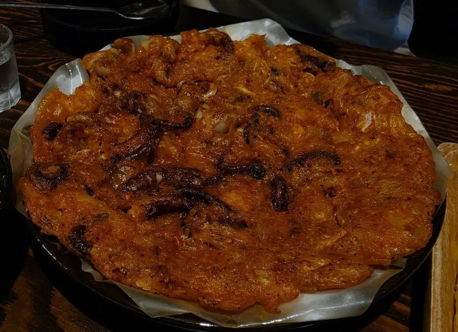 Octopus-shrimp kimchi pancake