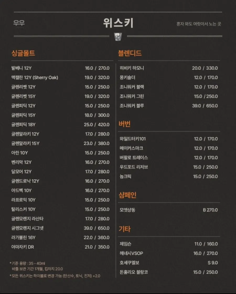 우우 주류 메뉴 페이지