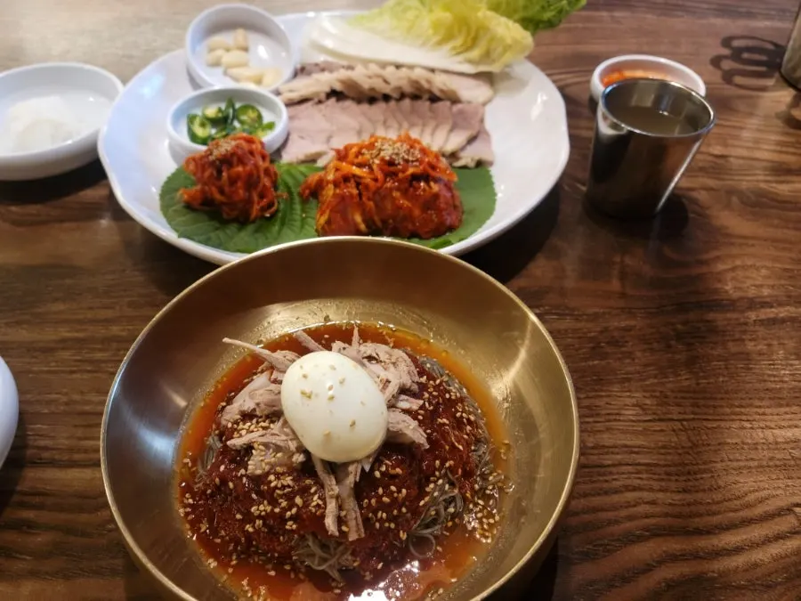 Table setting toward the end of the meal at Sosa Myeonok