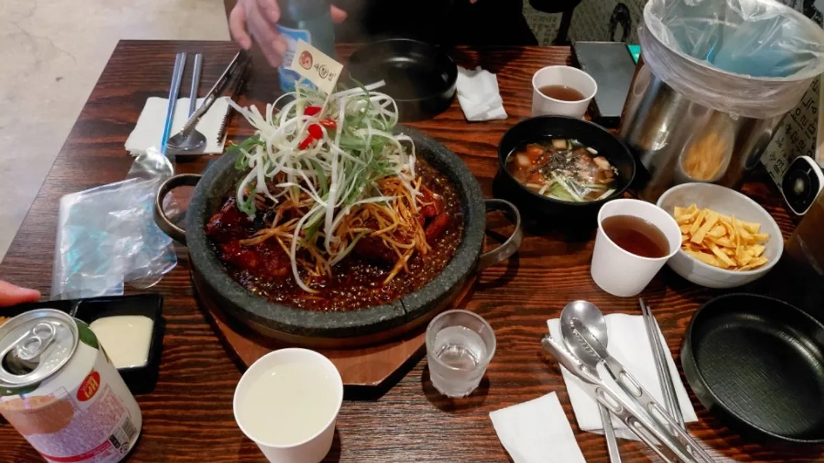 Table setting at Saechamjip Korean bar