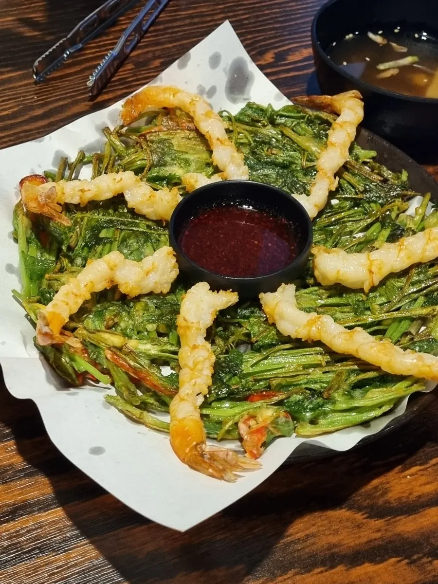 Whole-shrimp minari jeon