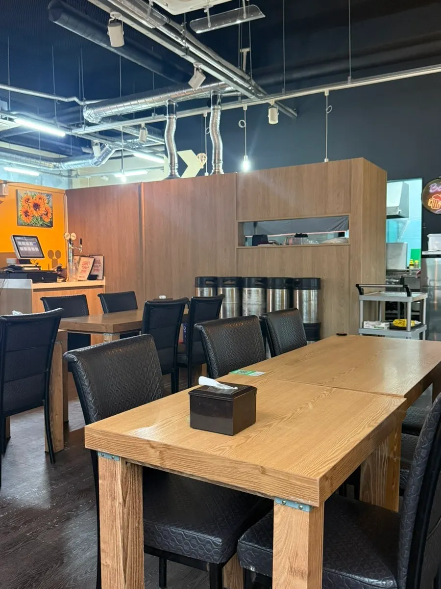 View of the kitchen and dining hall from one side
