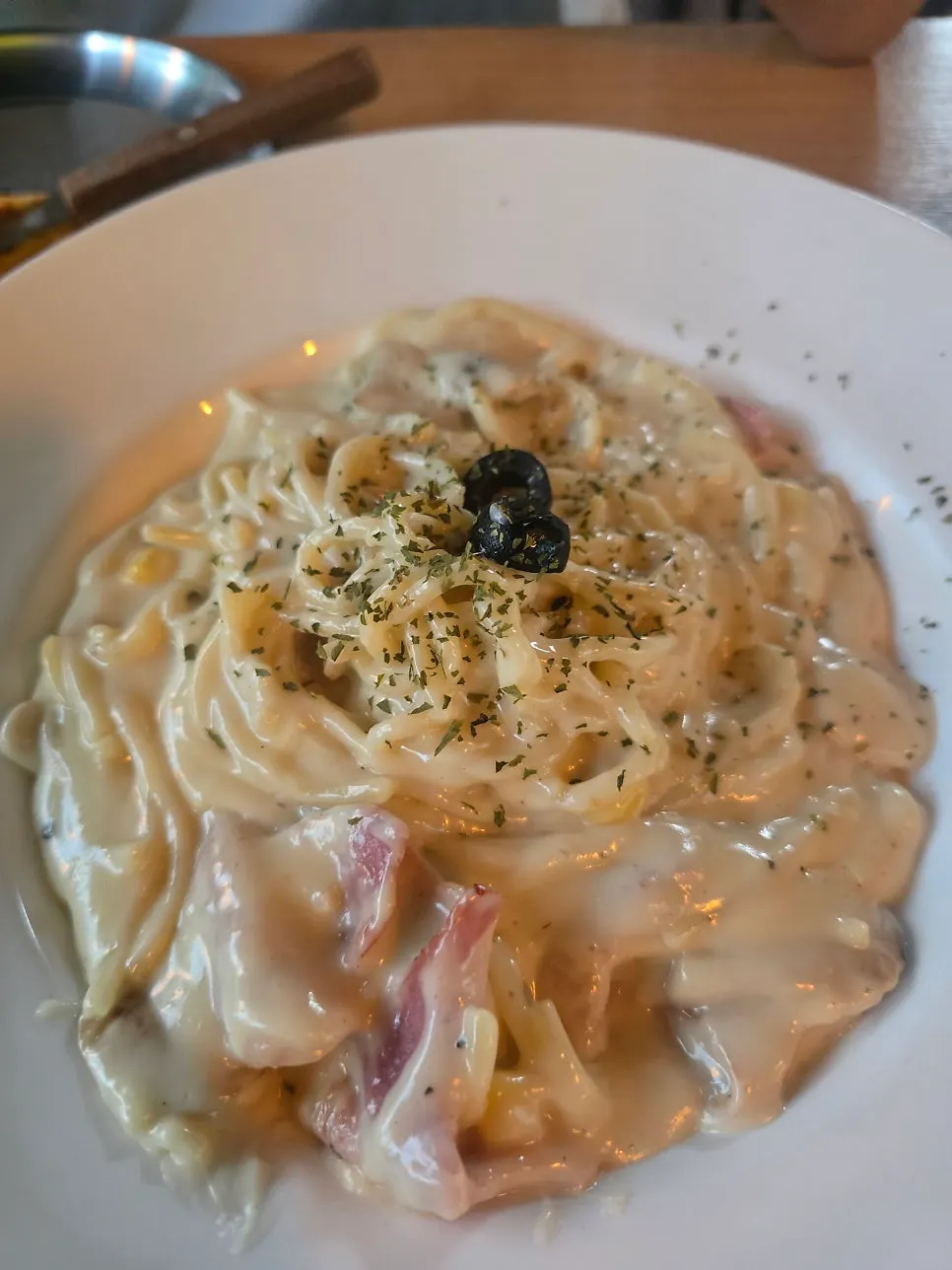 Cream spaghetti ordered separately