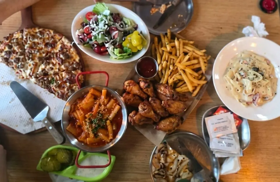 Wide shot of the table after finishing the meal