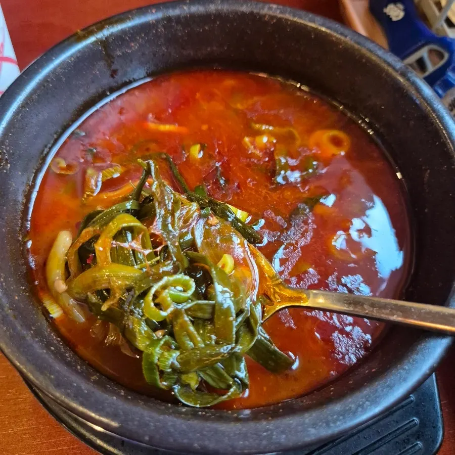 Pot of haejangguk broth served with the set