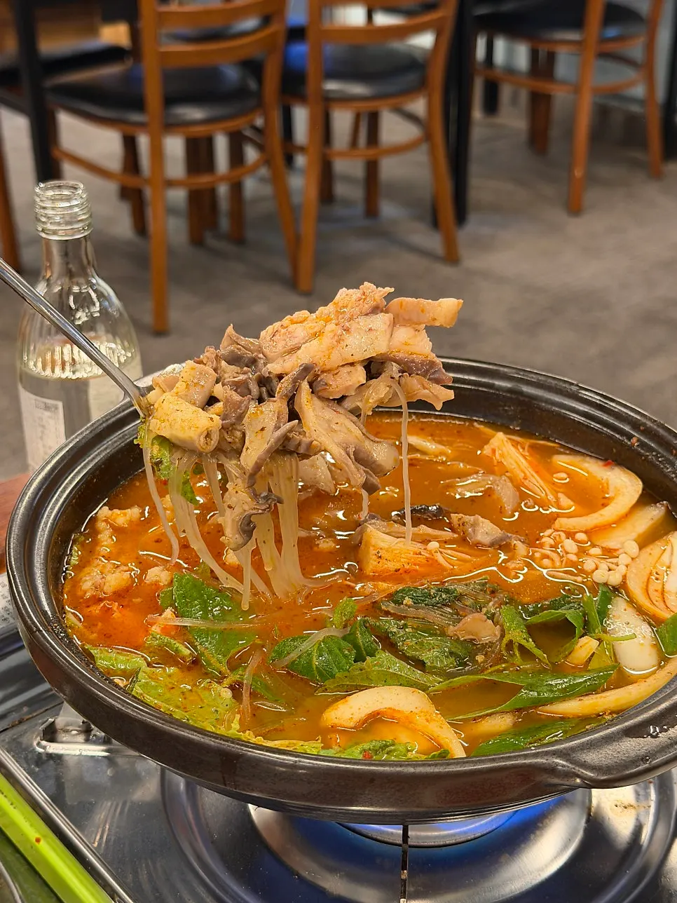 Pot of gopchang hot pot included in the set