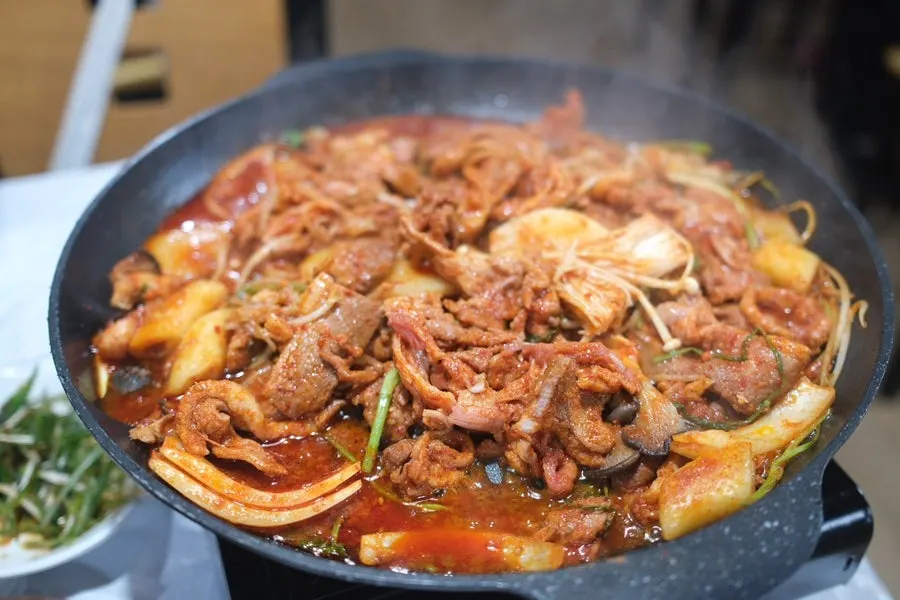 Self-serve banchan corner for extra side dishes