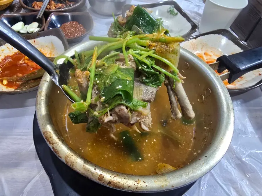 Duck soup bubbling away in the pot