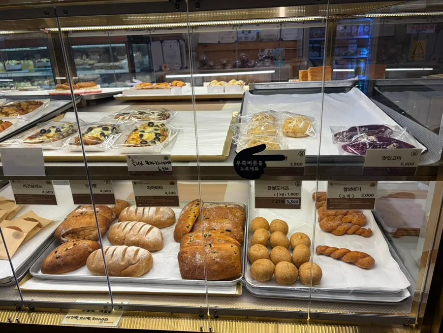 A variety of breads on the display counter