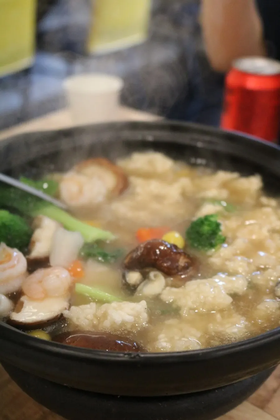 Scorched rice softening in the soup