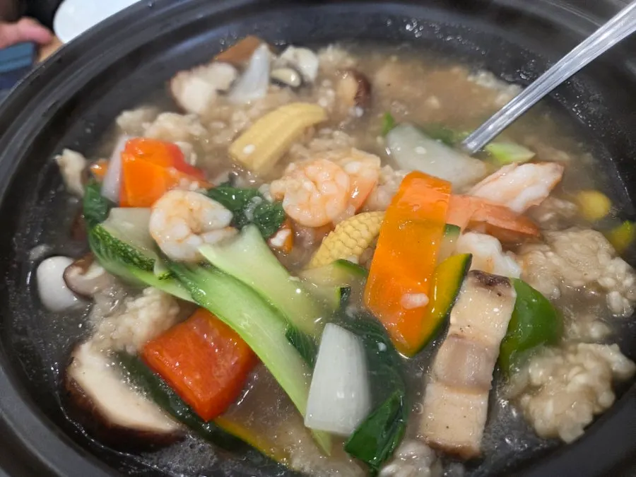 A spoonful of nurungjitang toppings