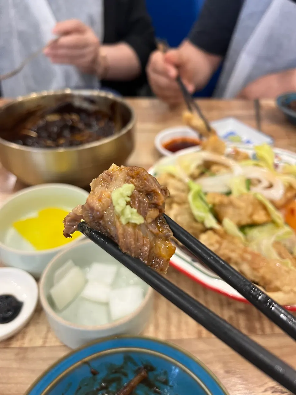 Close-up of jjambbong with abalone and seafood