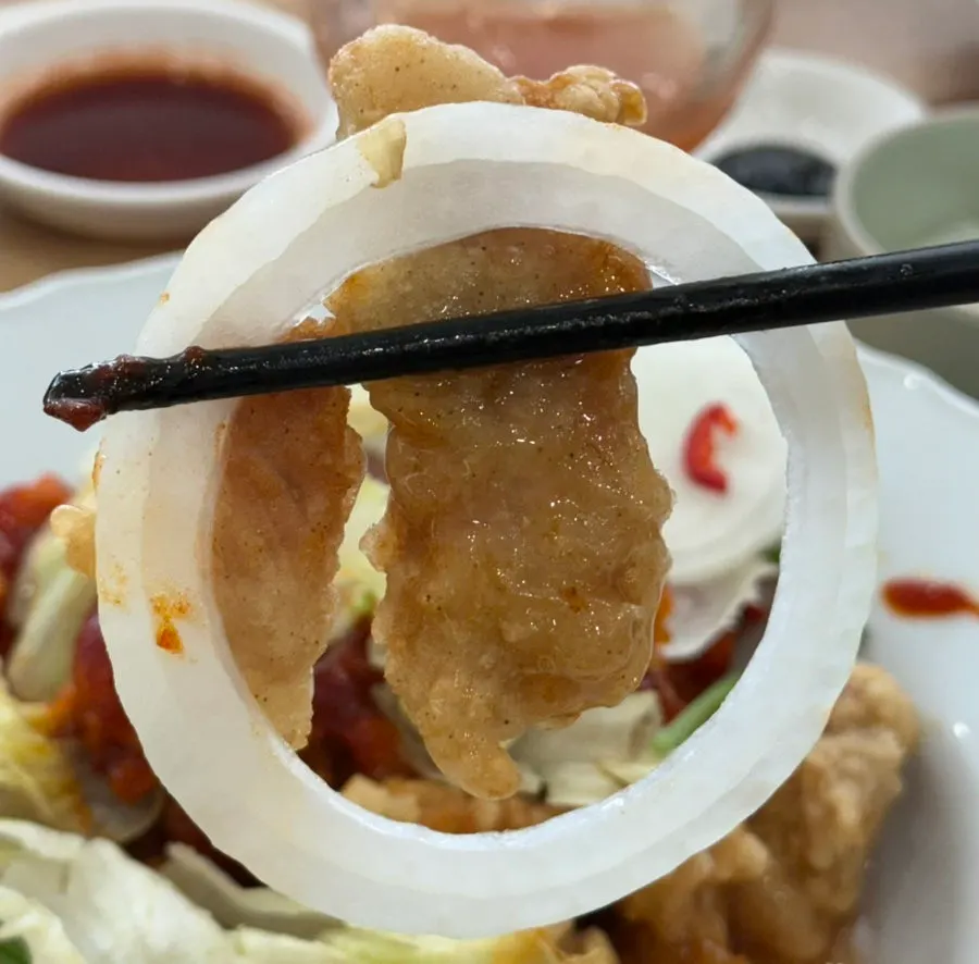 Sweet and sour pork with sauce poured over