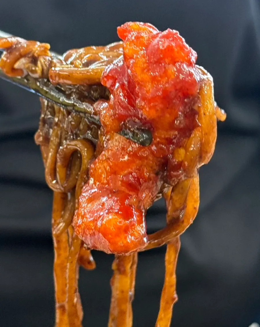 Eating jjajang noodles and sweet and sour pork together