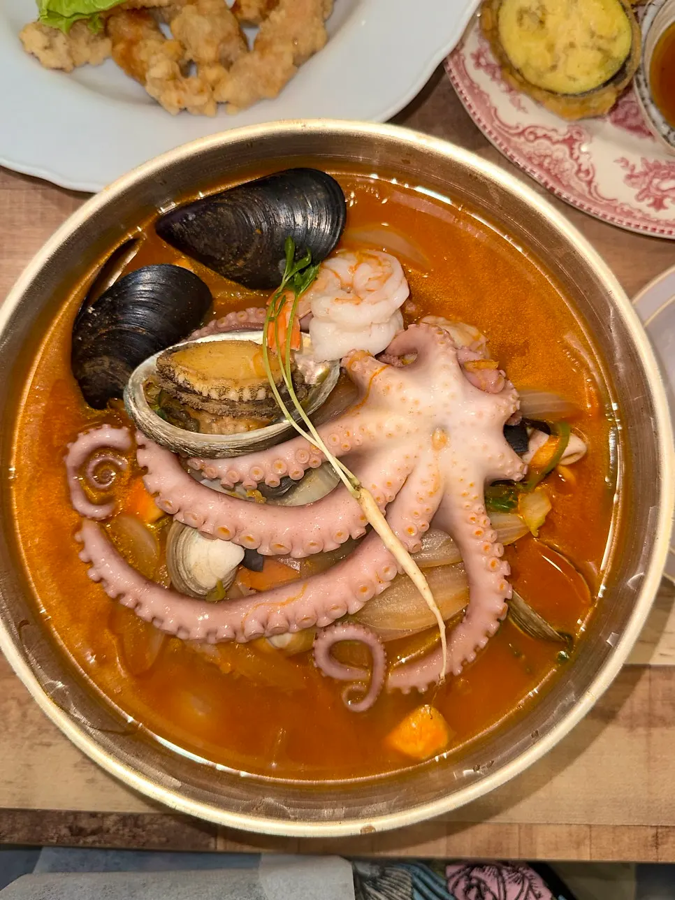 Health tonic jjambbong with octopus and abalone on top