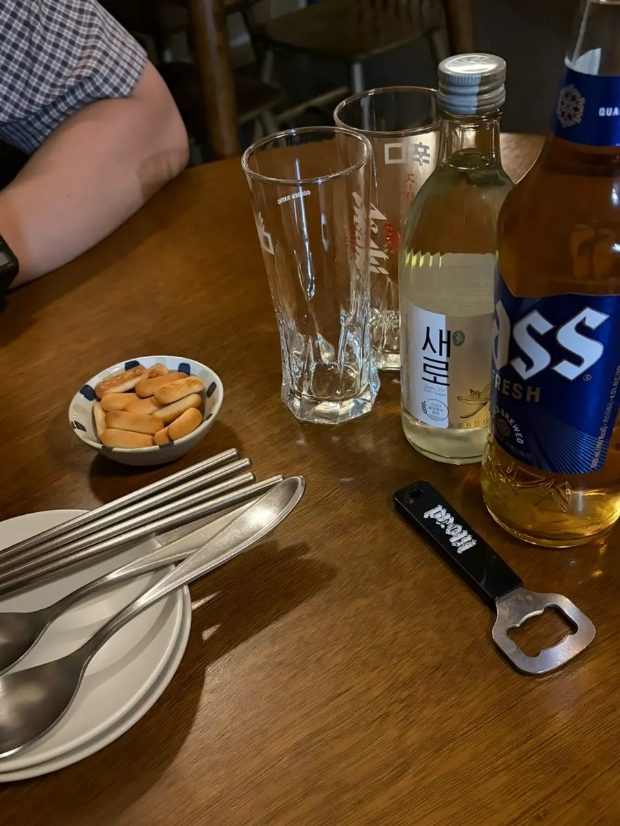 Soju and beer on the table