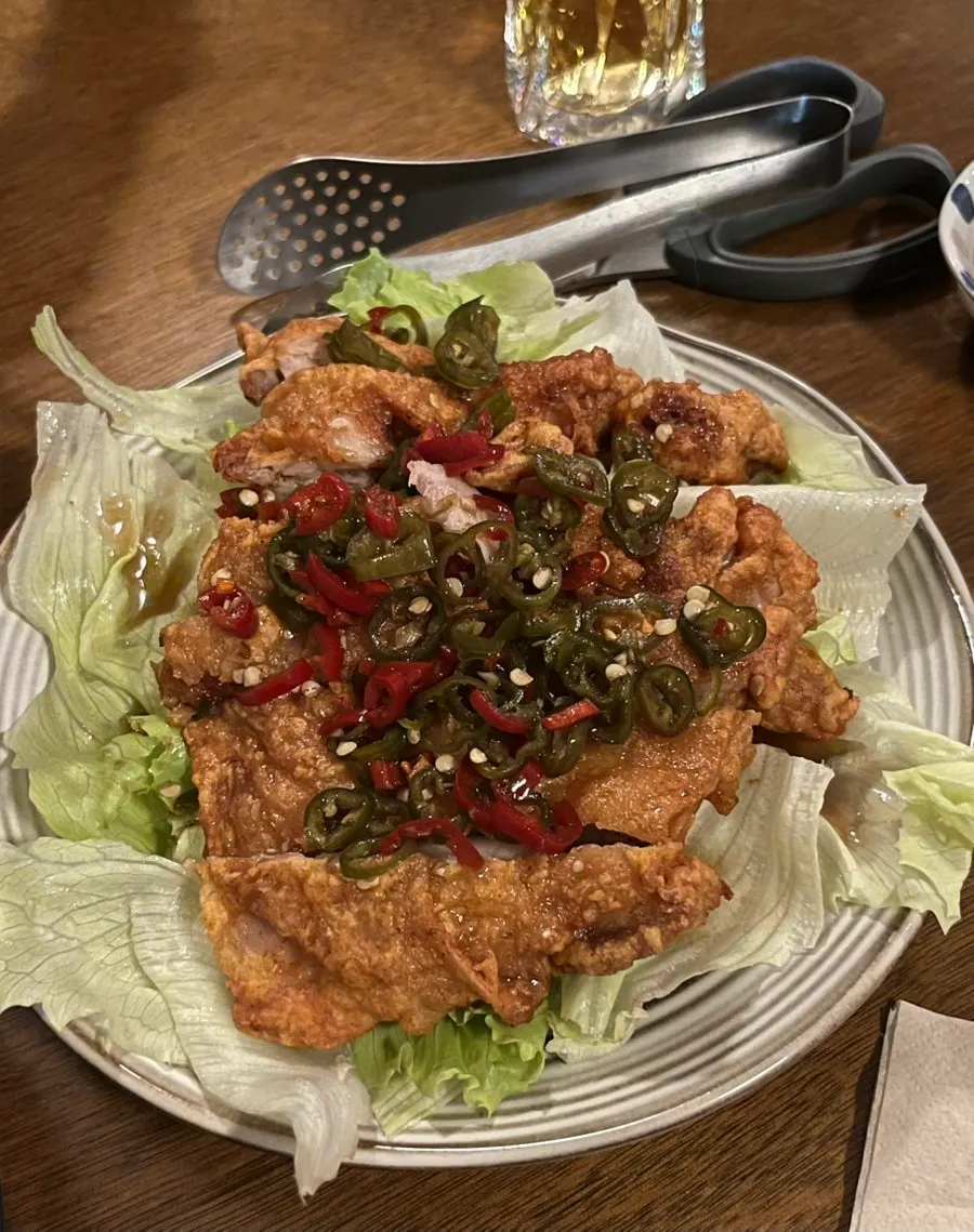 Muje's yurinji topped with tangy-sweet sauce